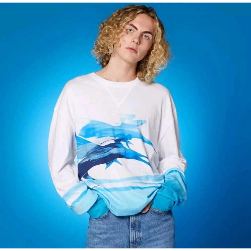 Avatar Marlin Disney Graphic Long Sleeve Crew Neck T-Shirt Blue White Size S NEW